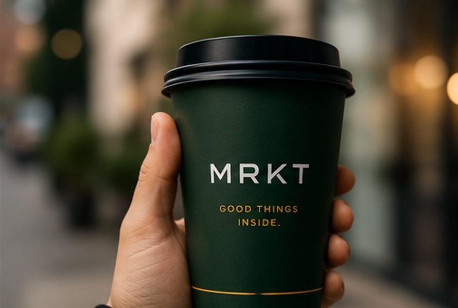 MRKT branded coffee cup